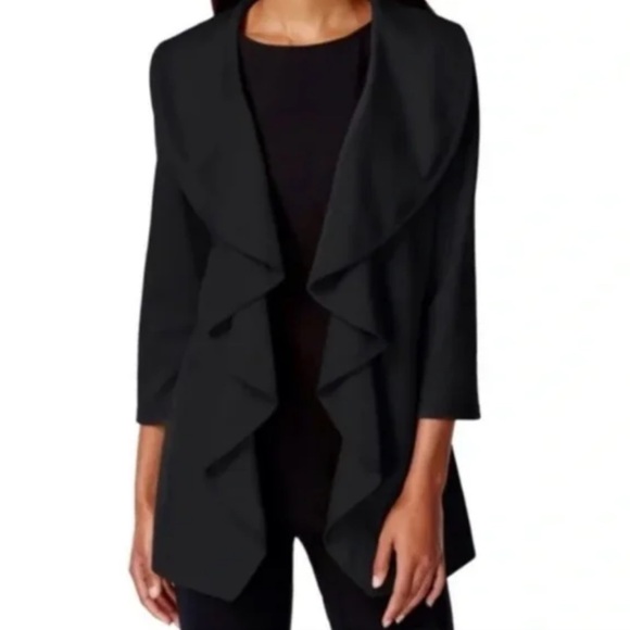 Calvin Klein Blazer/Jacket Black Open Front
Cascade Ruffle Front 3/4 Sleeve 6 - Picture 2 of 11